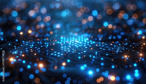 Wallpaper Mural Abstract illustration of glowing circuit board with lights. Torontodigital.ca