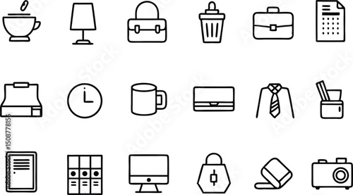 Stylish Office Icons Set:  Modern Design Elements for Branding and Logos