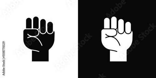 raised fists icon Outline vector logo for web UI. Icon of a raised fist symbolizing unity, strength, and solidarity. Hand icon vector isolated on white background. Hand gesture. hand stop. EPS 10. 