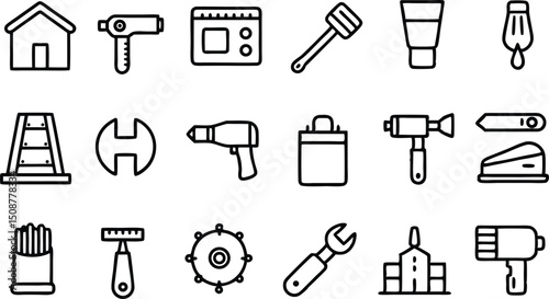 Collection of Home Repair and Tool Icons for Branding Design
