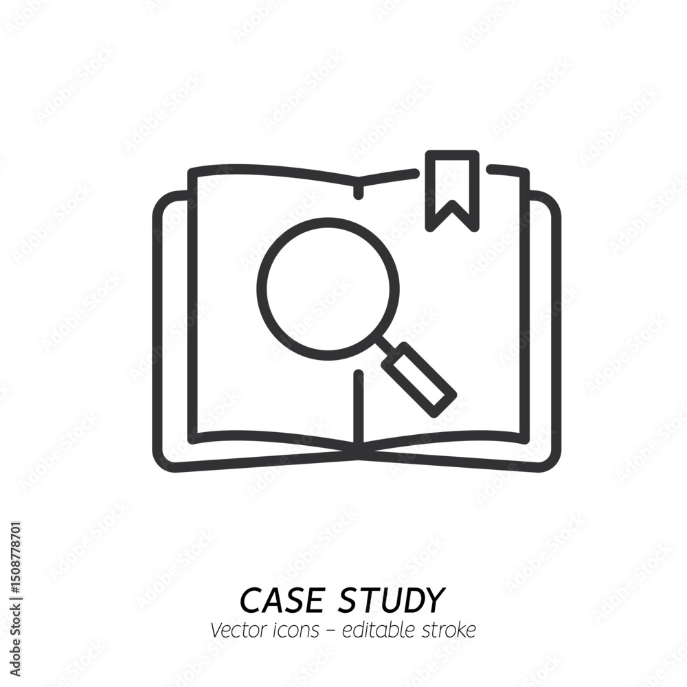 Studying information and facts single icon. Concept of case study, searching business information, analyze of product features vector flat outline icon. Editable stroke