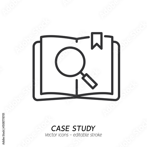 Studying information and facts single icon. Concept of case study, searching business information, analyze of product features vector flat outline icon. Editable stroke