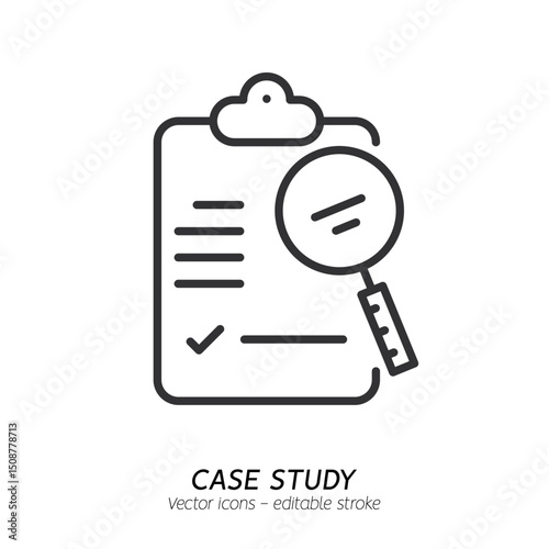 Studying information and facts single icon. Concept of case study, searching business information, analyze of product features vector flat outline icon. Editable stroke