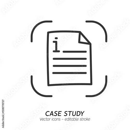 Studying information and facts single icon. Concept of case study, searching business information, analyze of product features vector flat outline icon. Editable stroke