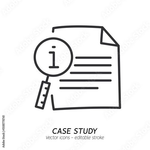 Studying information and facts single icon. Concept of case study, searching business information, analyze of product features vector flat outline icon. Editable stroke