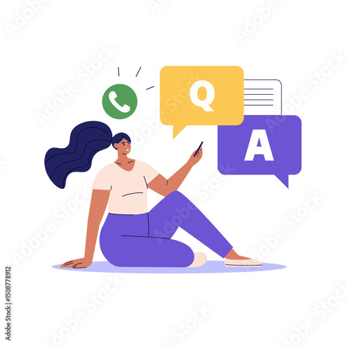 Reading user QA information. User reading and writing guide instruction with information mark. Concept of customer guide, useful information, FAQ. Vector illustration for UI, web banner