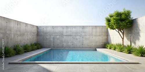 Pool Backyard Light Concrete Wall - Photorealistic AI Generated Image