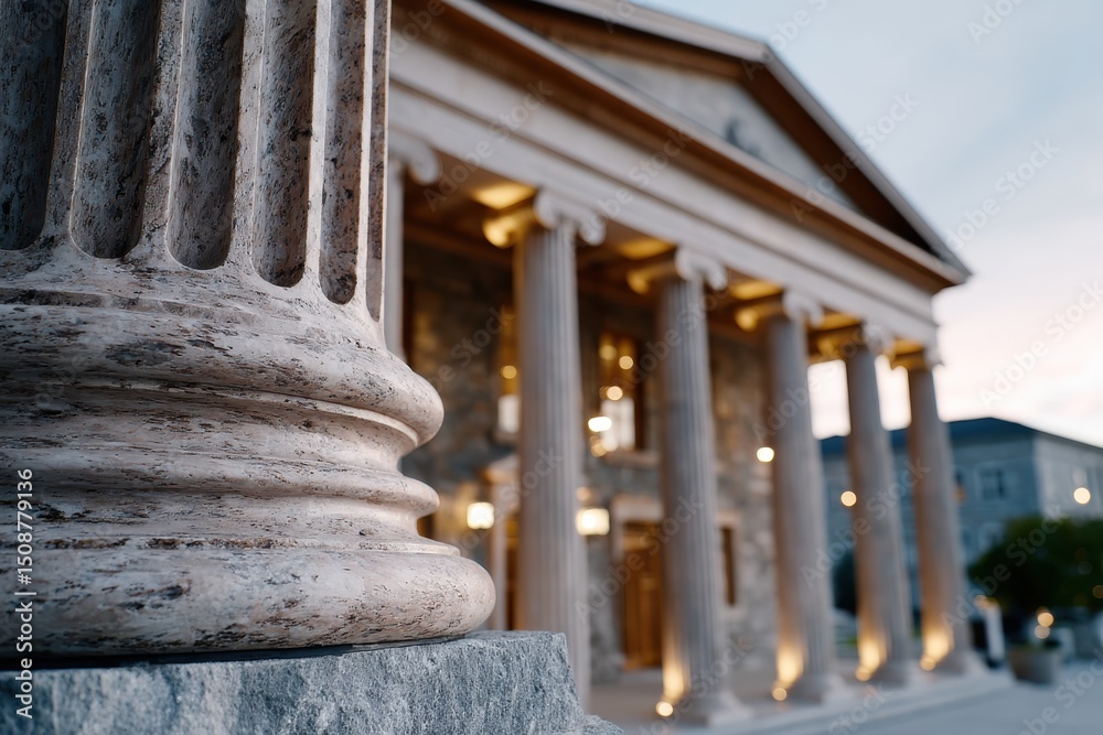Fototapeta premium Close-up view of a stone building's architectural details, showcasing its historic beauty and artistic design, reflecting timeless elegance and craftsmanship in urban environments.