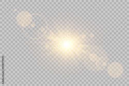 Glowing Light Burst with Hexagonal Flares and Explosion Shape. Glowing light effect on transparent background.
