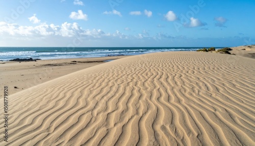 Serene Sand Dunes and Ocean View Under Clear Blue Sky