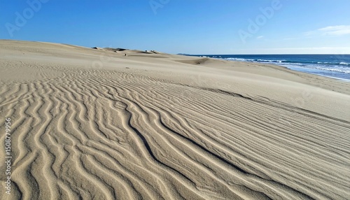 Serene Sand Dunes with Gentle Waves and Clear Blue Sky