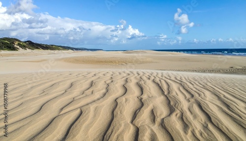 Serene Beach Landscape with Sand Dunes and Clear Blue Sky