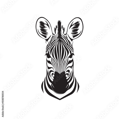 sketch of a zebra head silhouette, black and white vector, graphics, logo
