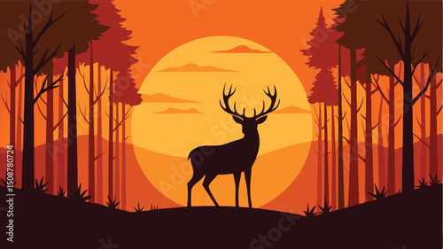 sunset over mountains in flat vector style