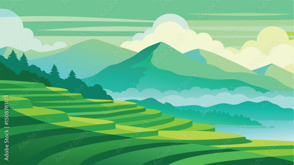 Obraz premium savanna plain with acacia trees and distant mountains