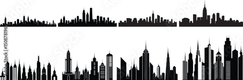 City Skyline Silhouette Vector – Black and White Cityscape 
