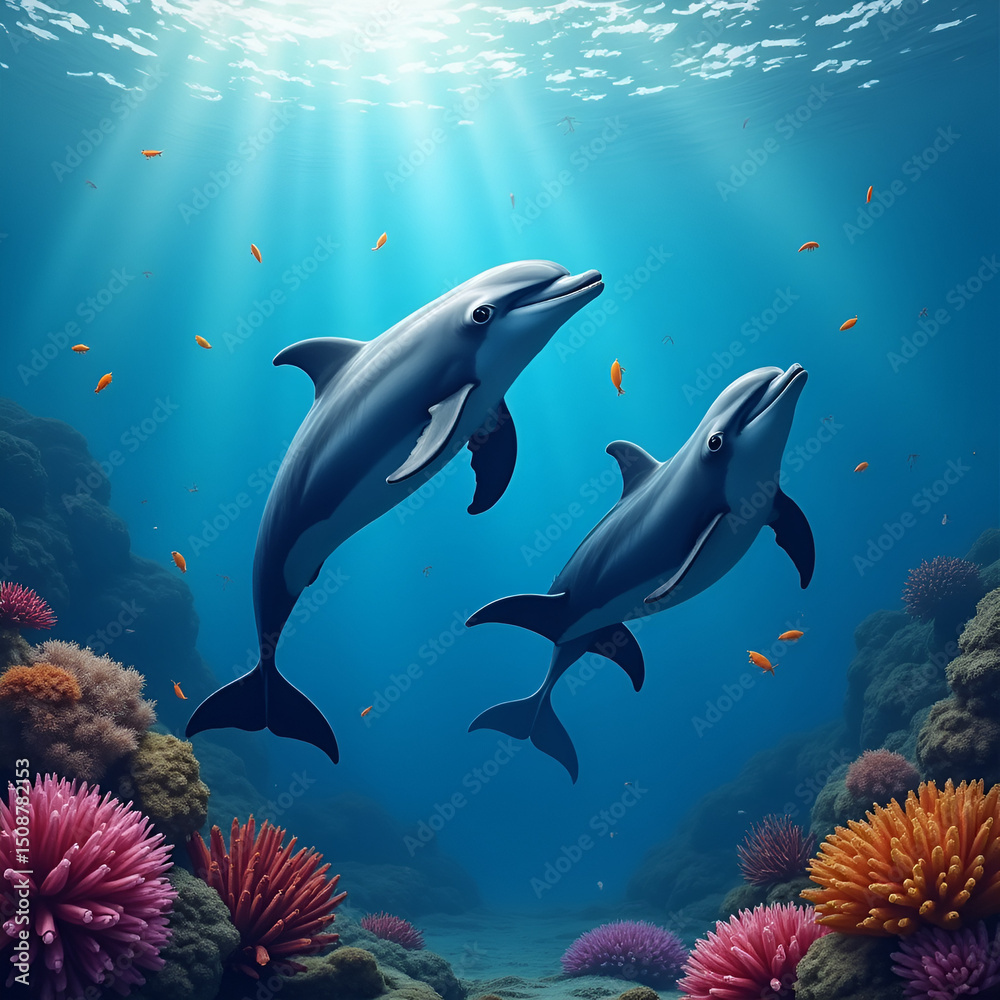 Fototapeta premium dolphin and diver