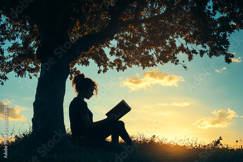 Woman sitting under a large tree