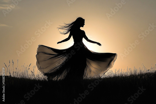 Woman spinning in a long flowing dress