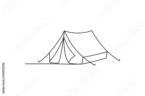 Camping tent continuous one line drawing minimalism design