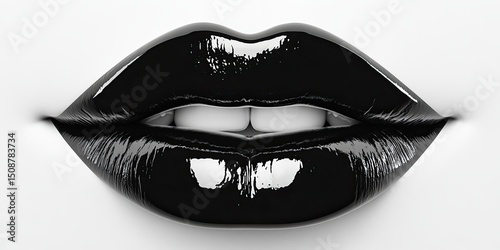 Glossy black lips close-up isolated on white background, beauty and fashion concept