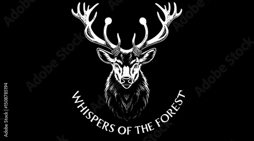 vector of a noble stag with symbolic antlers on black background, blending Viking mysticism and natural elegance