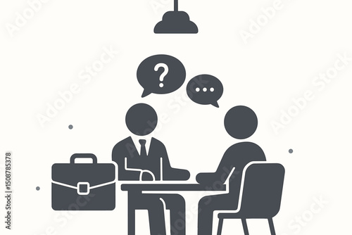 Job interview spotlight scene business meeting conversation professional recruitment hiring process question dialogue communication office discussion concept silhouette vector illustration