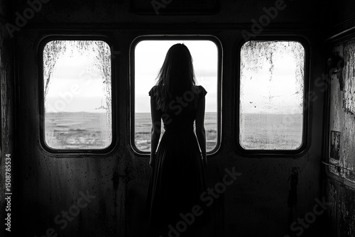 Woman standing in an old train car
