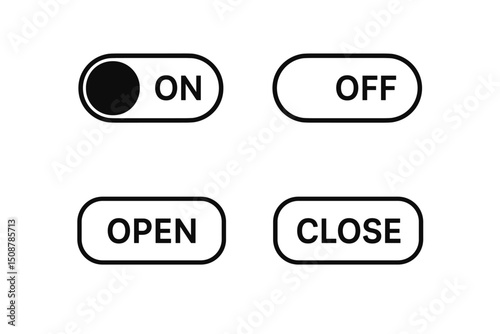 Toggle switch on off button set. Digital interface controls. Open close buttons. UI UX elements. App website settings controls. User interface design. Vector icon collection