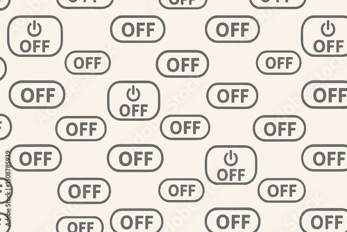 Seamless OFF power button pattern background texture. Switch toggle interface control design elements. Digital UI UX web app technology. Minimalist flat style vector graphic.