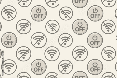WiFi internet connectivity seamless pattern. Wireless signal icons OFF buttons no connection symbols. Digital technology network status vector background repeating design