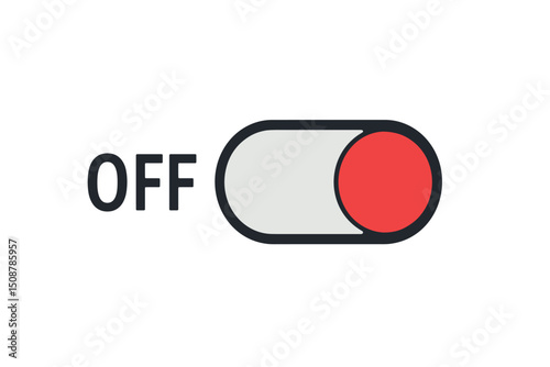 Toggle switch OFF position power button control interface UI element settings panel. Red gray minimal simple modern design technology vector icon illustration graphic symbol