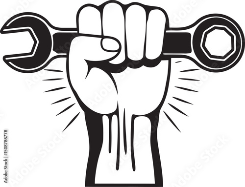 Fist Holding Wrench Vector Icon Mechanic & Repair Service Symbol Labor & Work Clipart Illustration