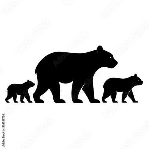 Mother Bear and Cubs Silhouette Illustration