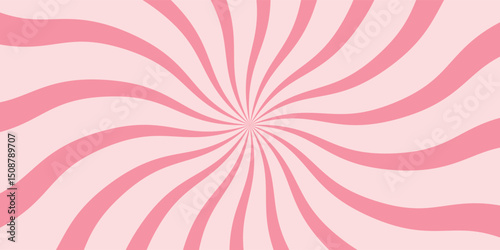 Candy color sunburst background. Abstract pink cream sunbeams design wallpaper. Colorful spinning lines for template, banner, poster, flyer. Sweet rotating cartoon swirl or whirlpool. Vector backdrop
