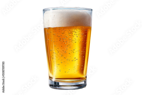 Refreshing cold beer in a clear glass with bubbly foam