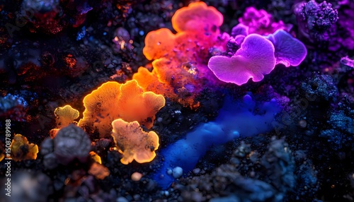 Microbial Decomposition Close-Up, A hyper-detailed, photorealistic close-up of microbial decomposition in soil, 