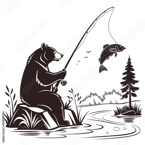 Grizzly Bear Fishing A Majestic Wildlife Illustration
