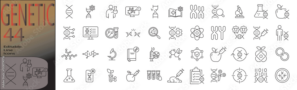 Fototapeta premium genetic line editable icon set. Editable stroke. Vector illustration 