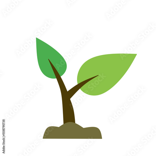 Green sprout plant growing in soil with leaves flat icon vector illustration isolated on white background. Gardening, new life, ecology and nature concept. Young plant and seedling silhouette.