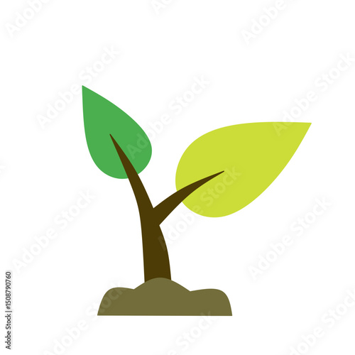 Green sprout plant growing in soil with leaves flat icon vector illustration isolated on white background. Gardening, new life, ecology and nature concept. Young plant and seedling silhouette.