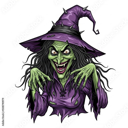 halloween witch with a broom