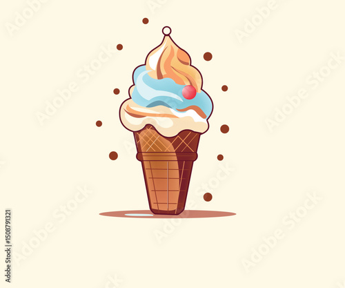 Vintage hand-drawn cartoon illustration of a delicious scoop of ice cream