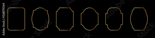 Vintage frames set isolated on black background. Decorative gold frame. Fashionable ornate frames for wedding invitations, greeting cards, prints.