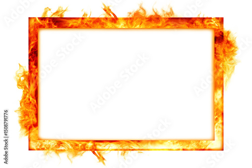 burning fire flames frame border isolated on white background PNG