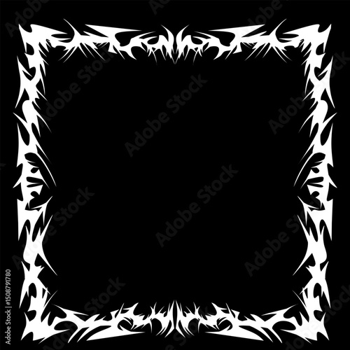 Collection of Y2K-style tribal flame frames. Hand-drawn cyber sigilism tattoo borders. Vector illustration for posters, collages, and design templates.