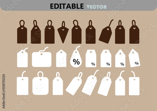 Collection of Editable Vector Price Tags and Labels in Brown and White