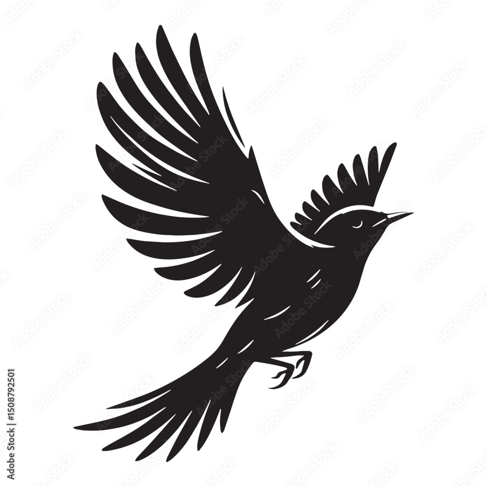 Obraz premium Lark silhouette with delicate feather details – Lark illustration – Minimalist Lark vector – Bird silhouette – Bird vector