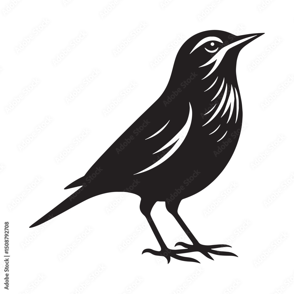 Fototapeta premium Soaring Sky Lark silhouette with spread wings – Lark illustration – Minimalist Lark vector – Bird silhouette – Bird vector
