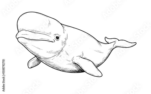 beluga ngraving intricate vintage vector line art illustration isolated on transparent background